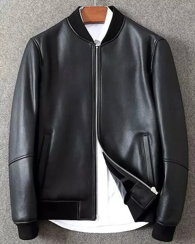 Black leather jacket - black,